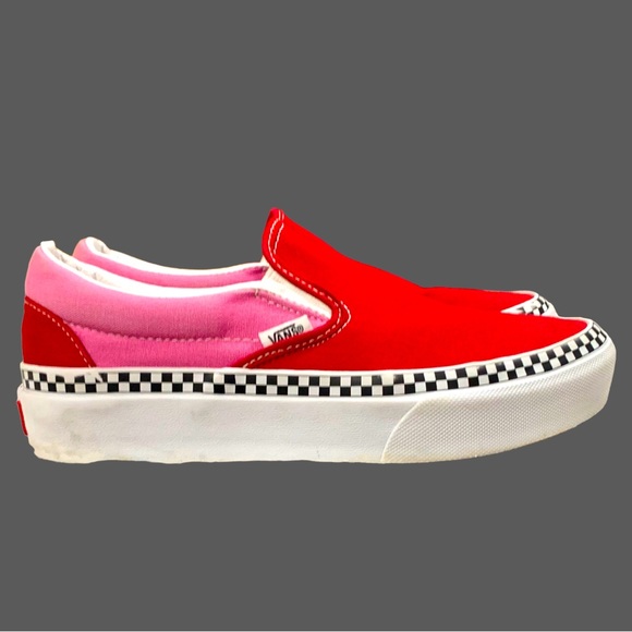 VANS CLASSIC SLIP-ON PLATFORM 2 TONE/CHILLI PEPPER/FUCHSIA PINK BOYS 5.5 GIRLS 7 - Picture 2 of 11